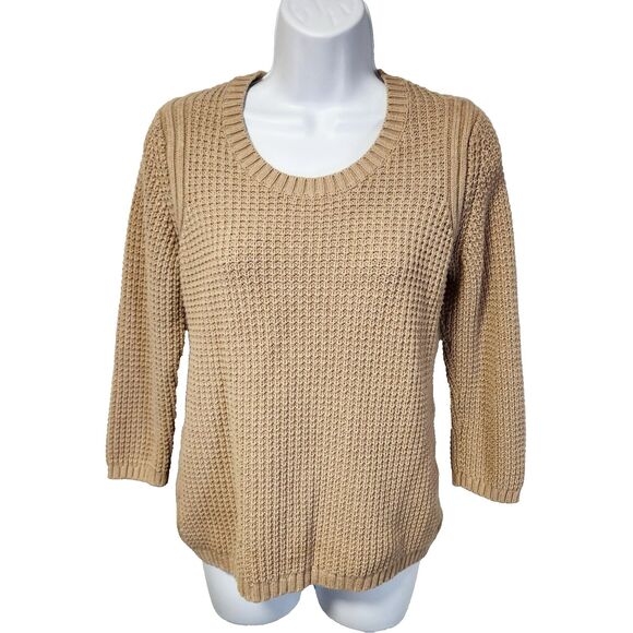 Banana Republic Gold Ribbed Sweater Size L Cotton/Cashmere, EUC - Picture 1 of 8